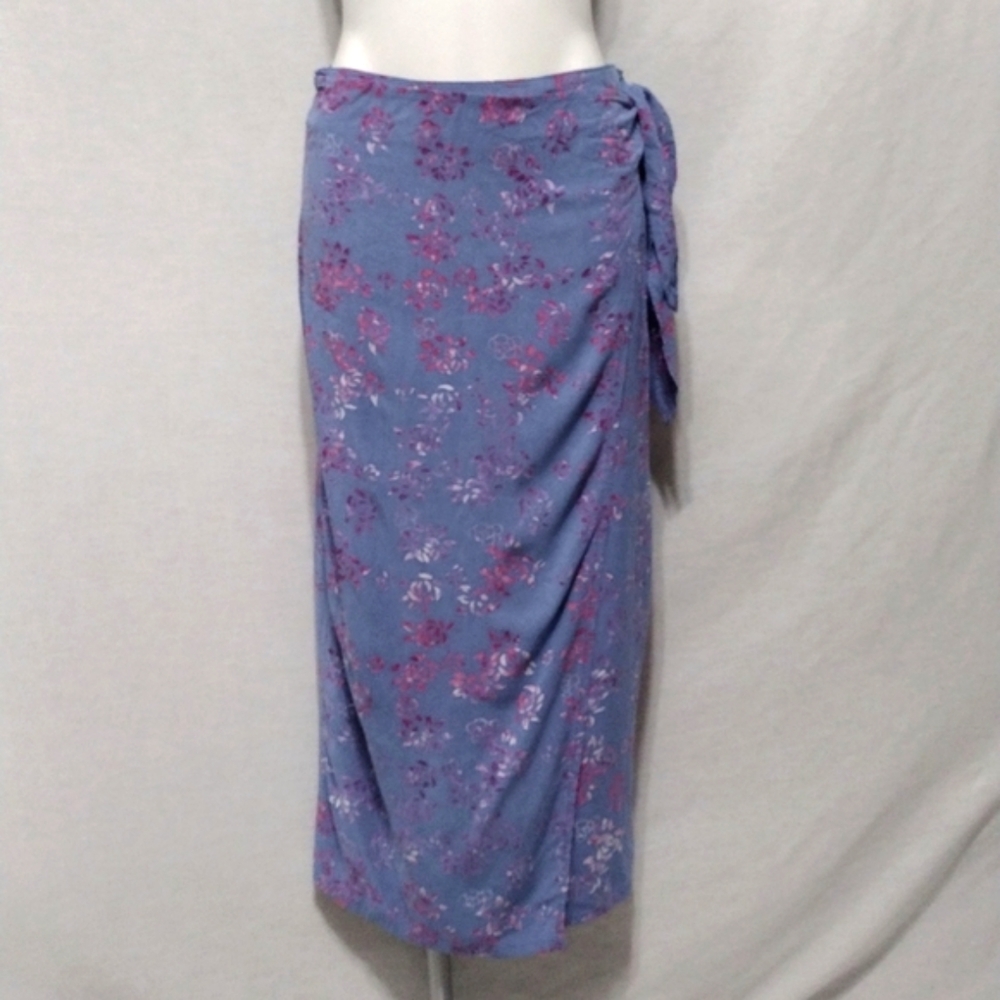 Far Away Floral Wrap Maxi Sarong Skirt Boho Resort Beachwear Vacation Style M